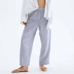 H&M Blue and White Striped Linen Blend Pants, size S